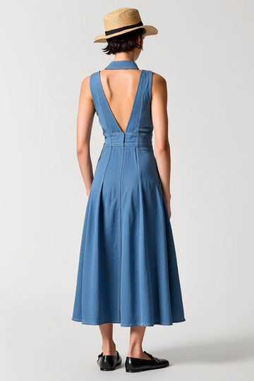 Col polo bleu Robe en denim une ligne avec boutons